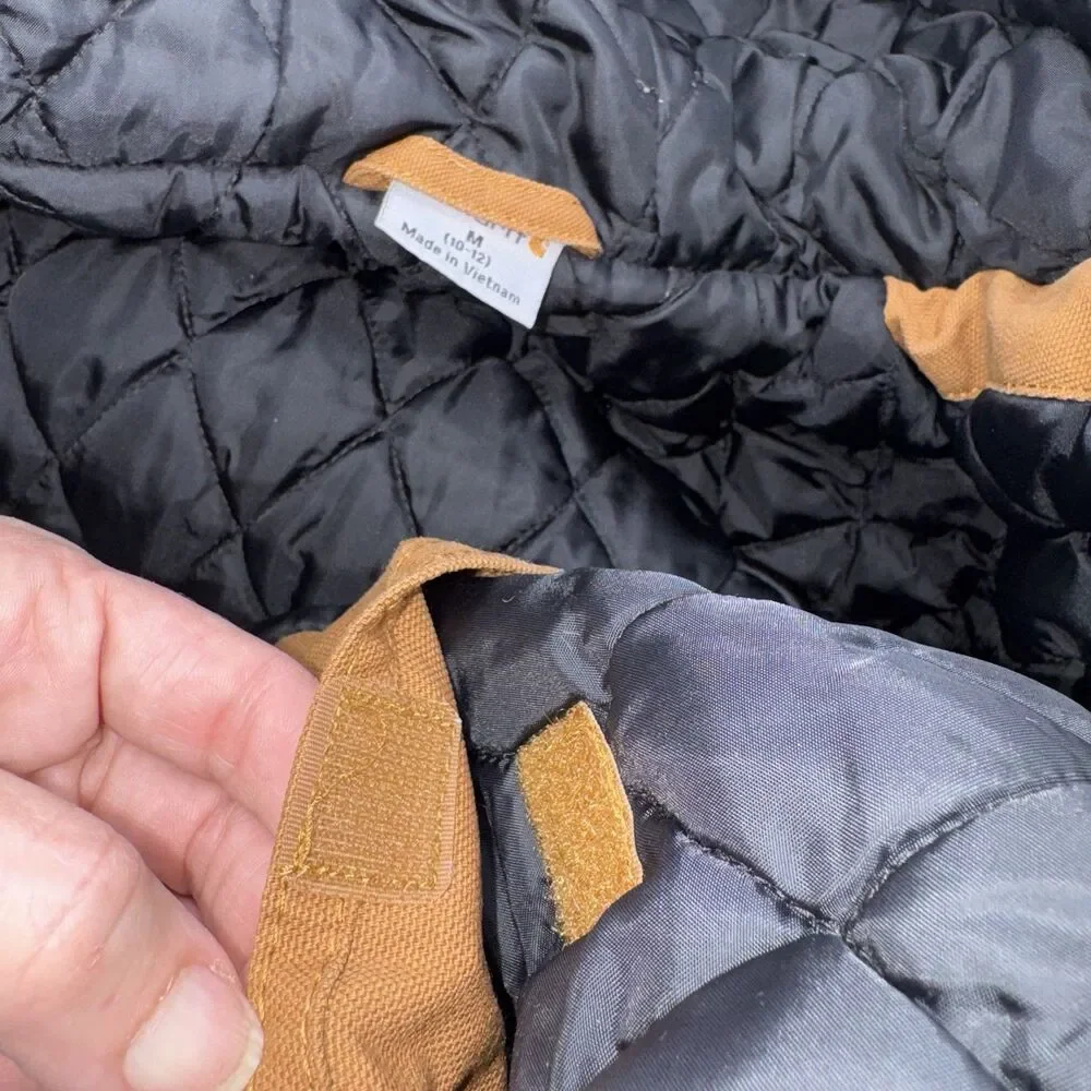 Carhartt Youth Medium 10–12 Brown Hooded Canvas Quilted Lined Jacket Coat EUC